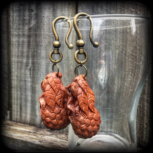 Cicada earrings-Carved wood ear hangers