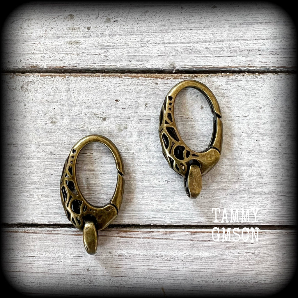 DIY antique bronze snap rings for tunnel earrings