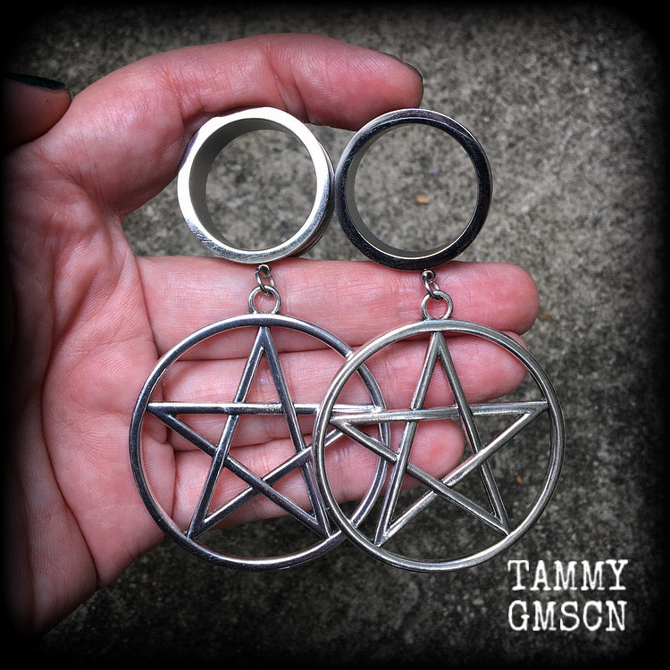 Pentagram tunnel earrings