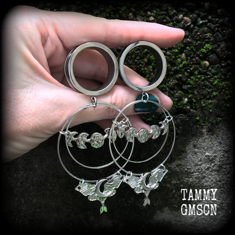 Lunar moth and moon phase tunnel dangles