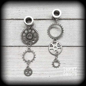 Steelpunk cog tunnel earrings-Steampunk earrings