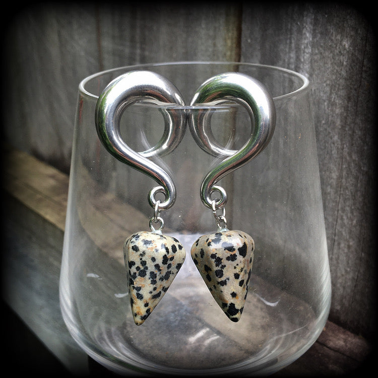 Dalmatian jasper gauged earrings-Gemstone ear weights