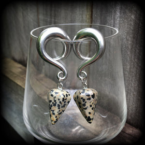 Dalmatian jasper gauged earrings-Gemstone ear weights