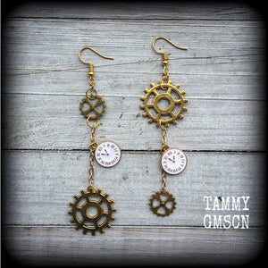 Clock and cog earrings-Alice in Wonderland earrings