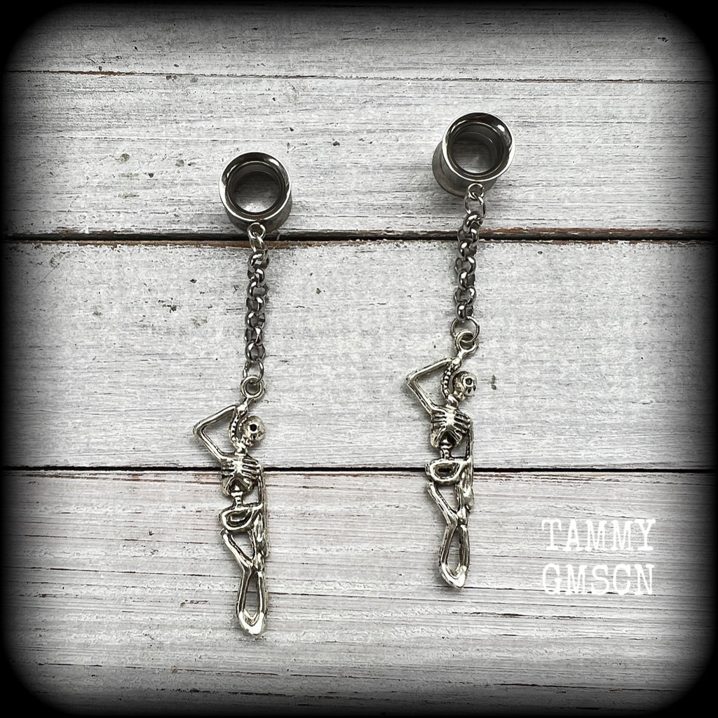 Skeleton tunnel earrings-Halloween earrings