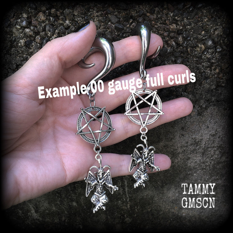 Baphomet and inverted pentagram gauged earrings