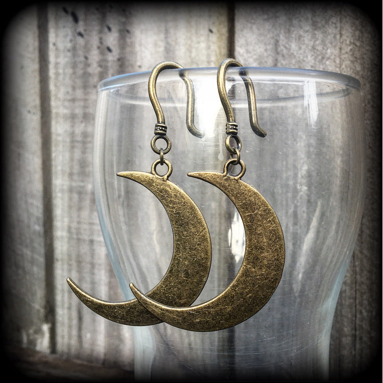 Bronze crescent moon earrings-Ear hangers