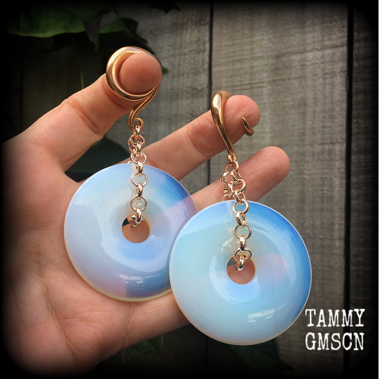 Opalite gauged earrings-Ear weights