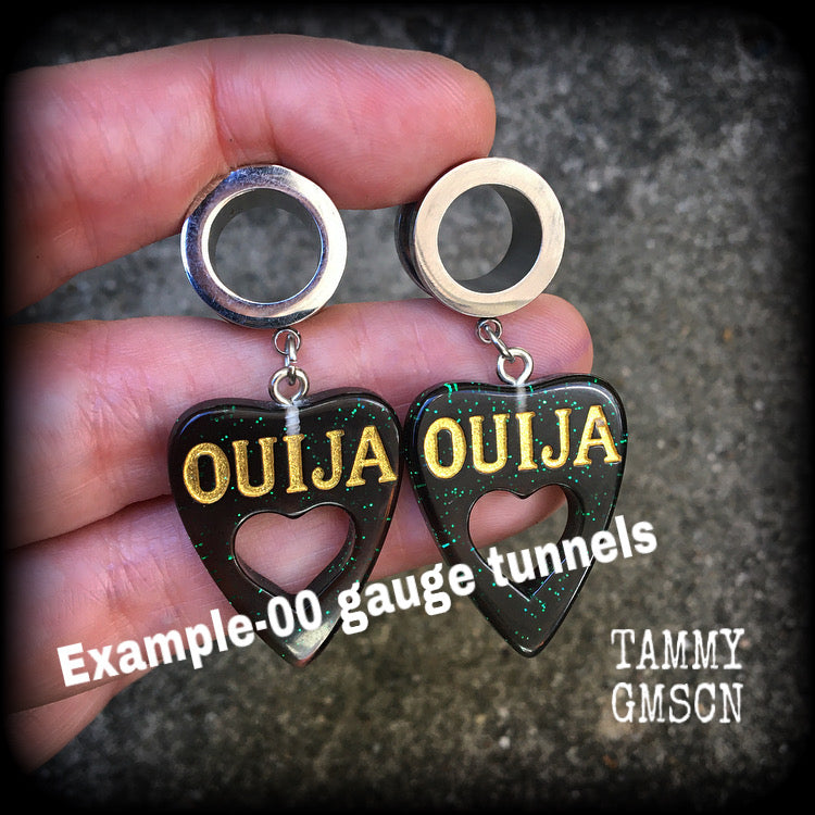 Ouija board planchette tunnel earrings