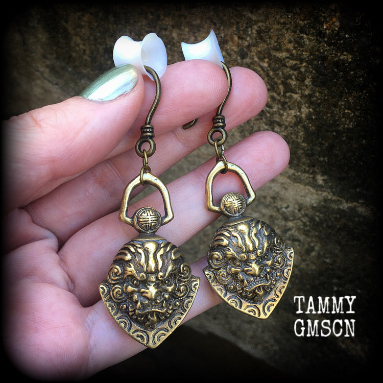 Foo dog earrings Foo dog ear weights Ear hangers Foo dog jewelry Temple dog ornaments Chinese lions Tattoo earrings Tattoo jewelry Tattoo designs Tattoos flash sheet Tattoo artist Tattooers 4mm 6mm 8mm 10mm 12mm 14mm 16mm 19mm 22mm 25mm 28mm 30mm 