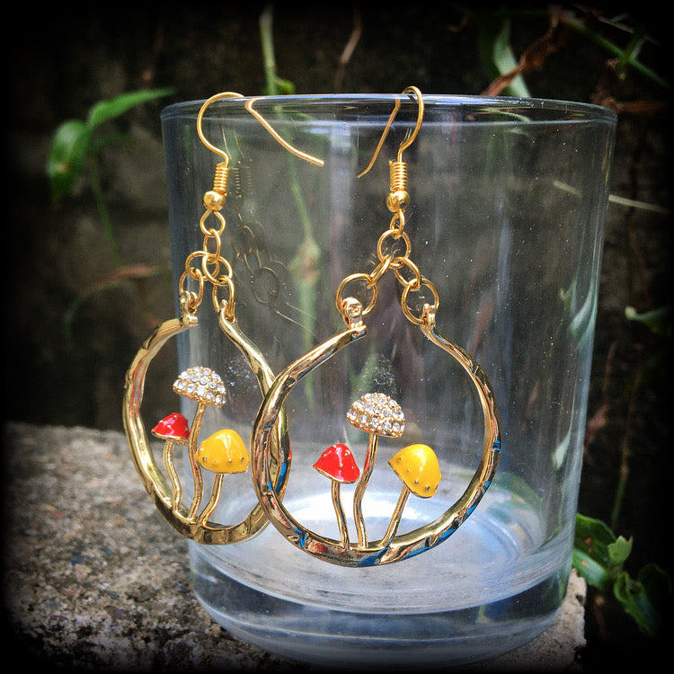 Antique gold and enamel mushroom earrings