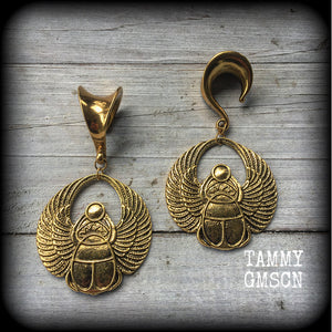 Scarab beetle gauged earrings