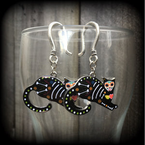 Los Muertos cat earrings-Day of the dead cat earrings