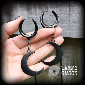 Black moon gauged earrings-Crescent moon