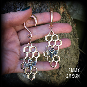 Beehive gauged earrings-Honeycomb earrings