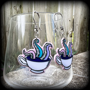 Pastel goth tentacles and teacup earrings