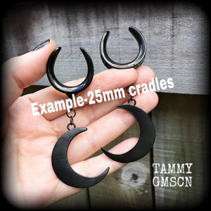 Black moon gauged earrings-Crescent moon