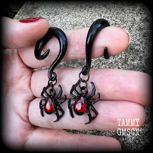 Redback spider earrings-Insect gauged earrings