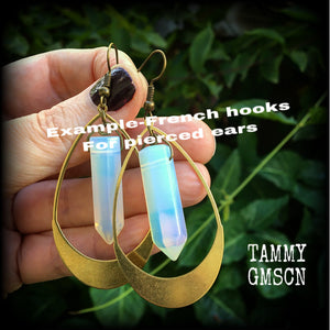 Opalite and brass teardrop ear hangers