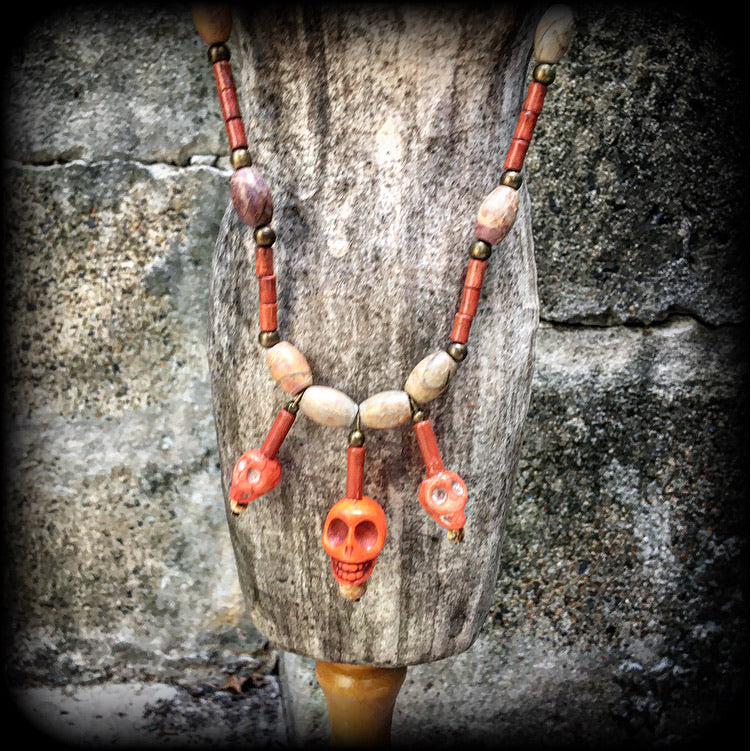 Papa Legba necklace-Skull necklace-Picasso jasper necklace