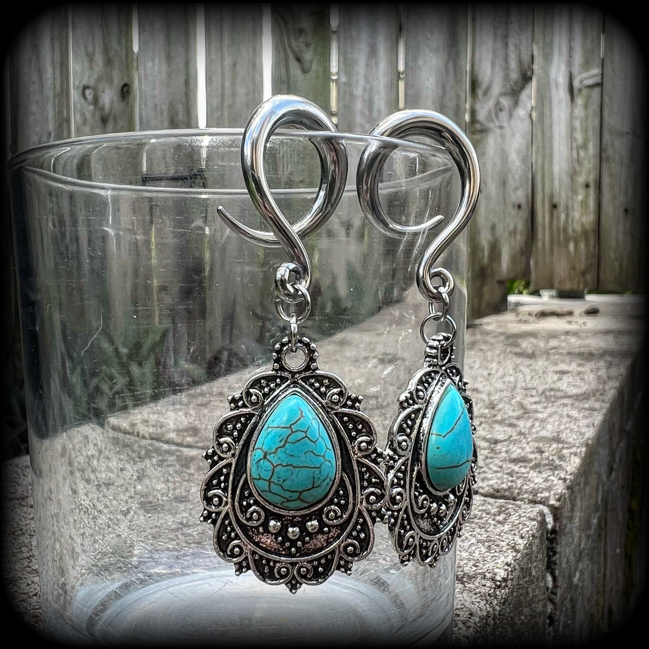 Turquoise gauged earrings-Ear weights