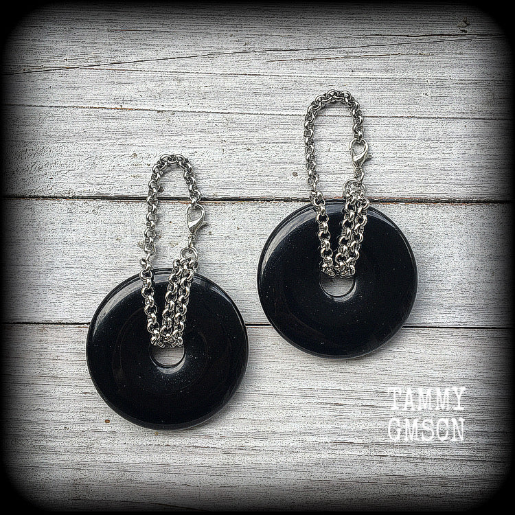 Black Obsidian earrings-Ear weights-Ear hangers