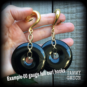 Black obsidian gauged earrings-Ear weights