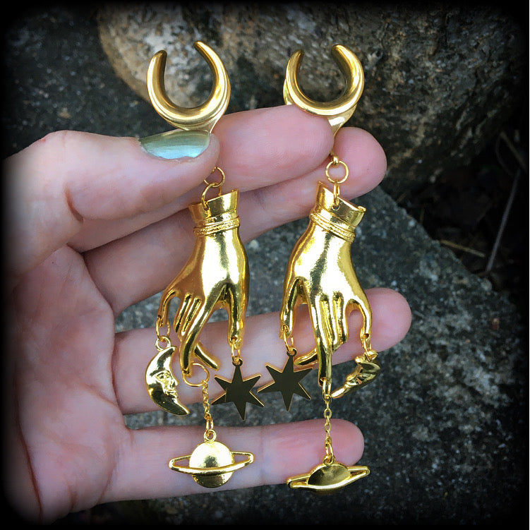 Chiromancy earrings Palmistry ear hangers Cradle ear weights Stars ear gauges Planets earrings Celestial jewelry Gauged earrings Stretched ears Stretched lobes Gauged ears Gauged lobes Body jewelry 6g 2g 0g 00g 1/2" 9/16" 5/8" 3/4" 7/8" 1" 1.10" 1.18