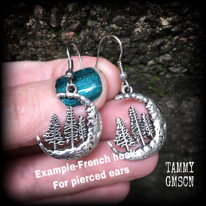 Fir tree and crescent moon earrings