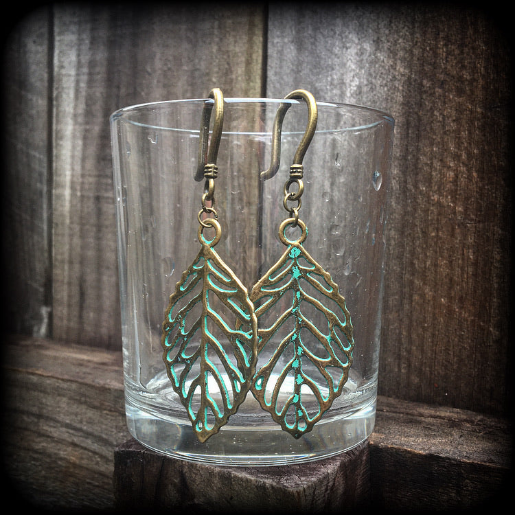 Leaf earrings-Bronze ear hangers