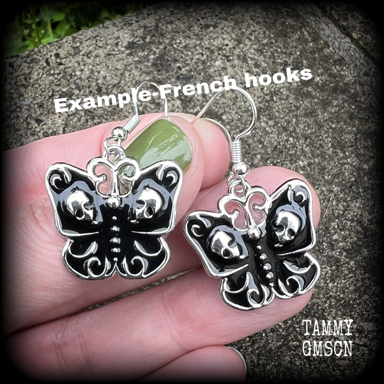 Skull butterfly earrings-Gothic earrings