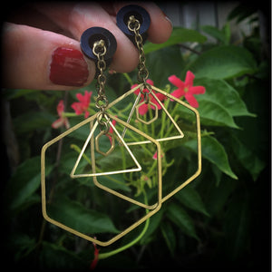 Geometric earrings Ear hangers Tunnel earrings 0 gauge tunnel dangles Body jewelry Stretched ears Stretched lobes Sacred geometry 