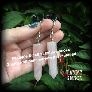 Rose quartz earrings-Ear hangers