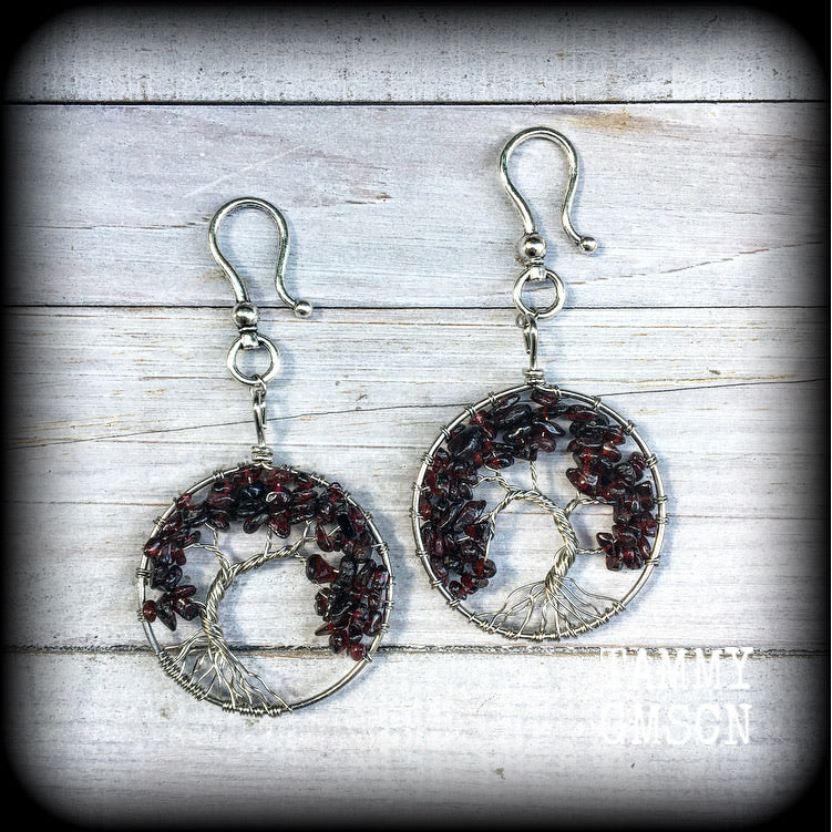 Tree of life earrings-Garnet earrings