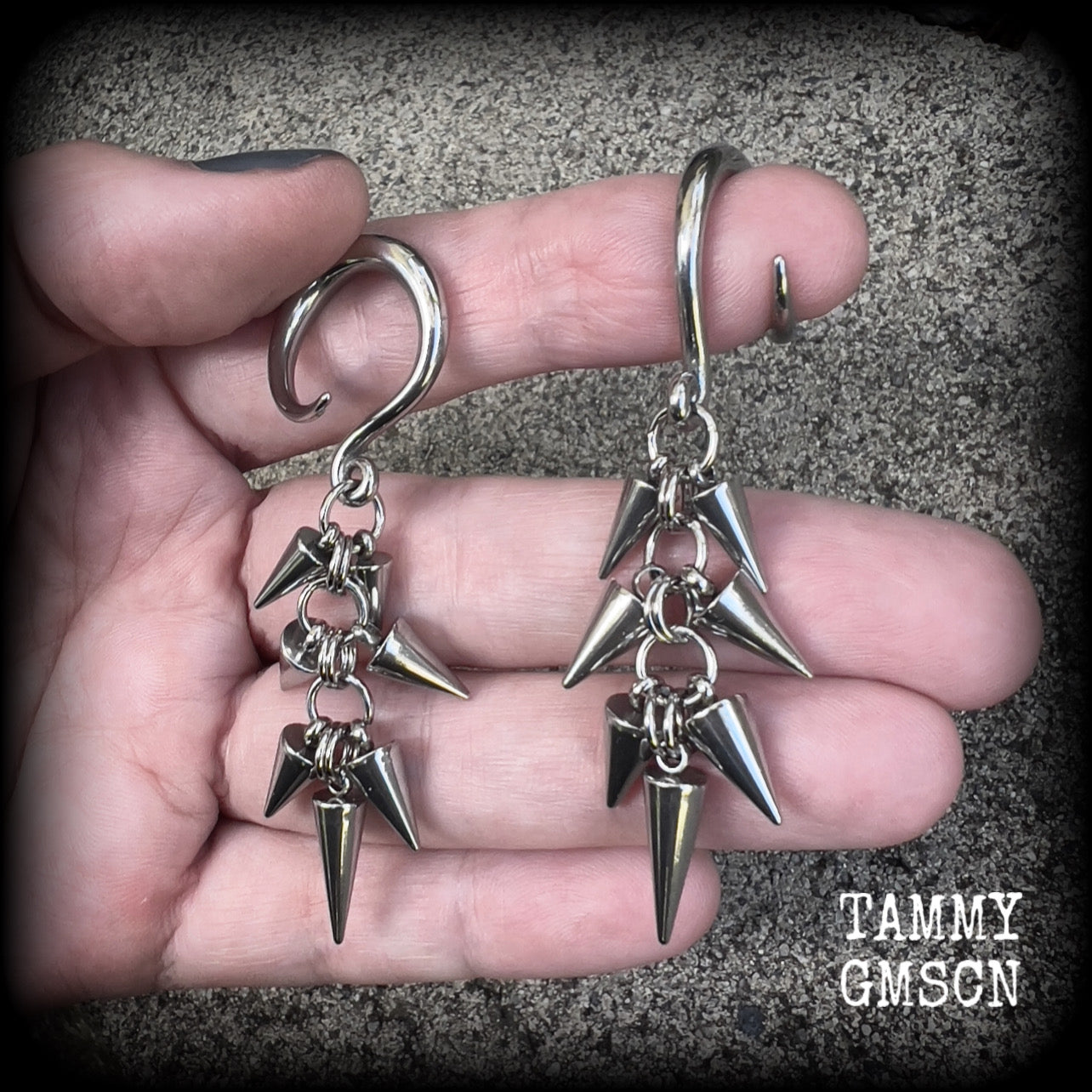 Metal spike gauged earrings-Punk earrings
