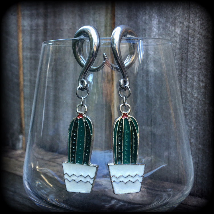 Cactus gauged earrings-Cactus earrings