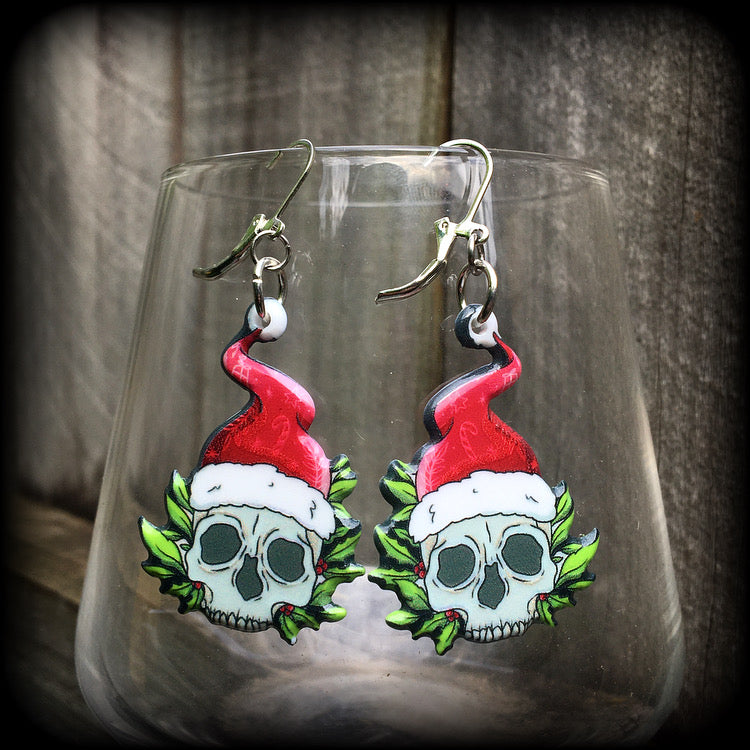 Santa claus skull earrings-Christmas earrings