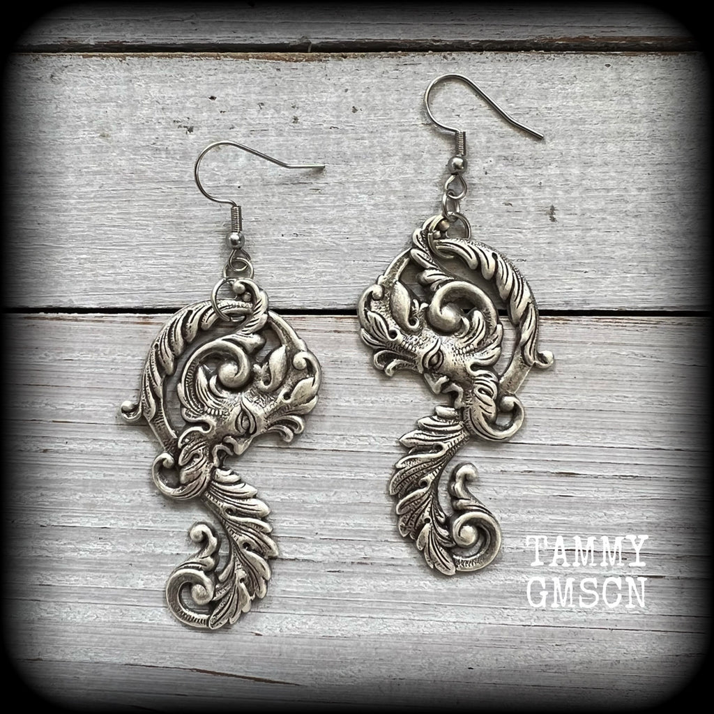 Baroque Green man earrings-Greenman earrings