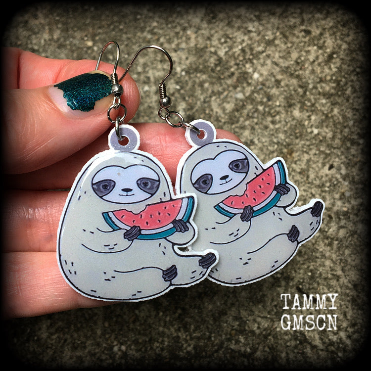 Sloth earrings-Watermelon slice earrings