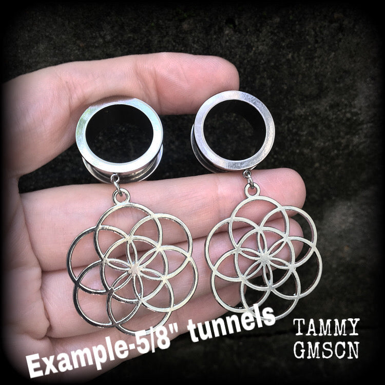 Flower of life tunnel earrings