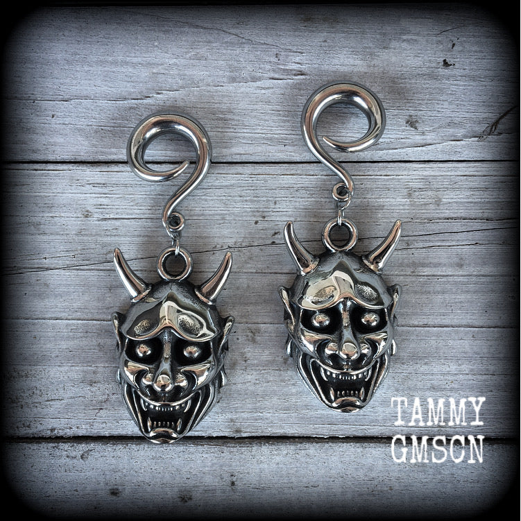 Hannya Mask gauged earrings