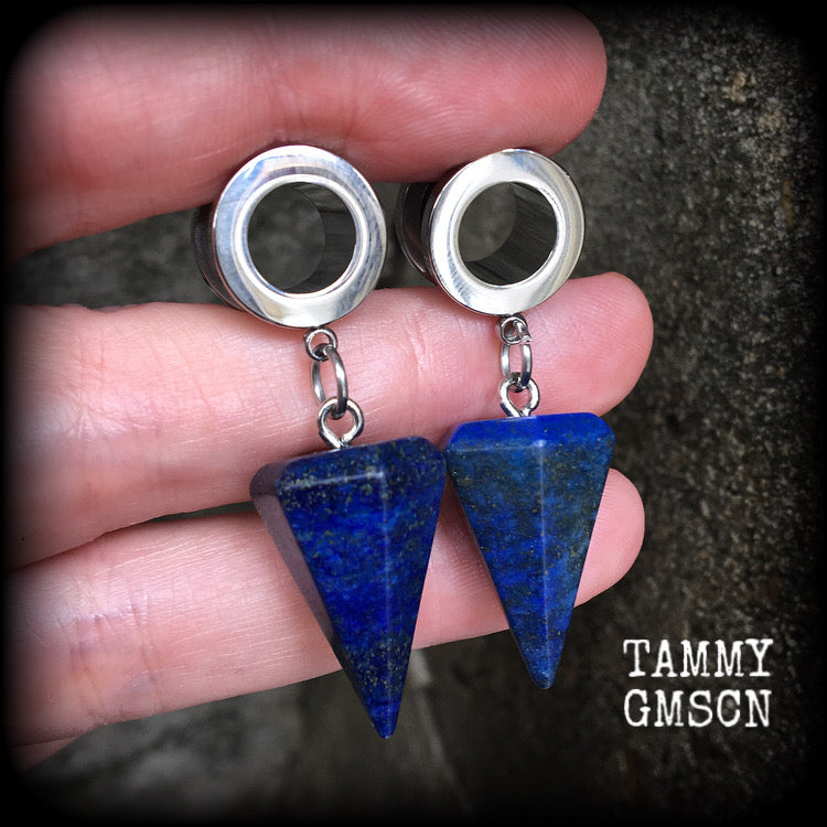 Lapis Lazuli earrings Gemstone tunnels Gemstone plugs Ear gauges Ear hangers Gauged earrings Body jewelry Body jewellery
