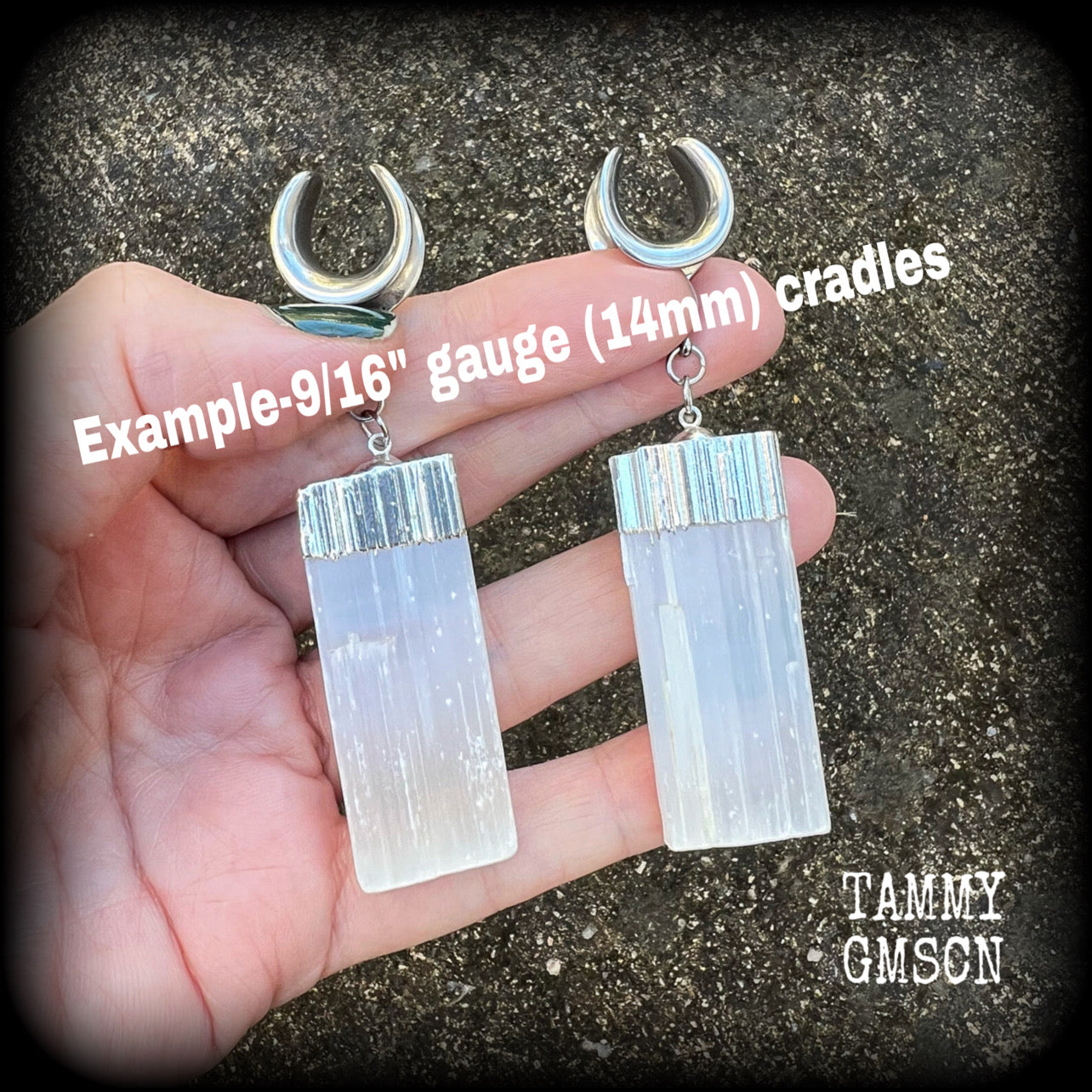 Selenite gauged earrings-Cradles