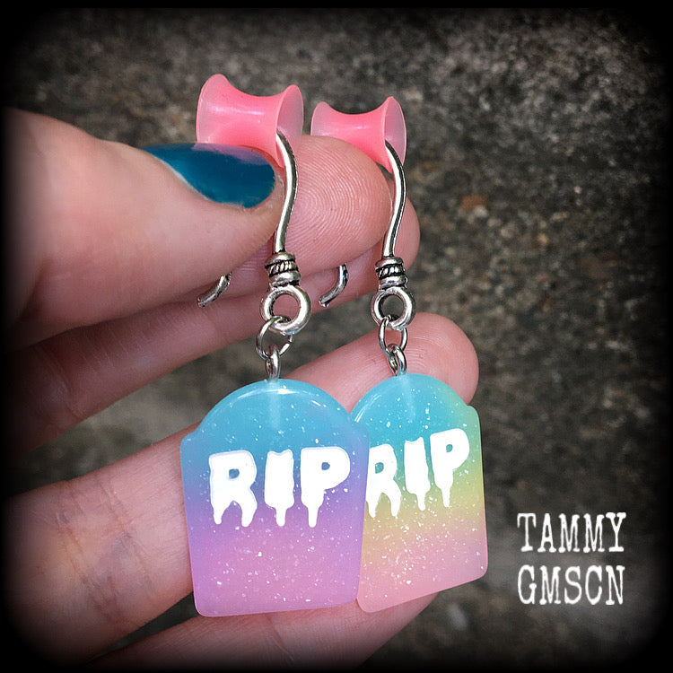 Pastel goth tombstone earrings-Halloween earrings