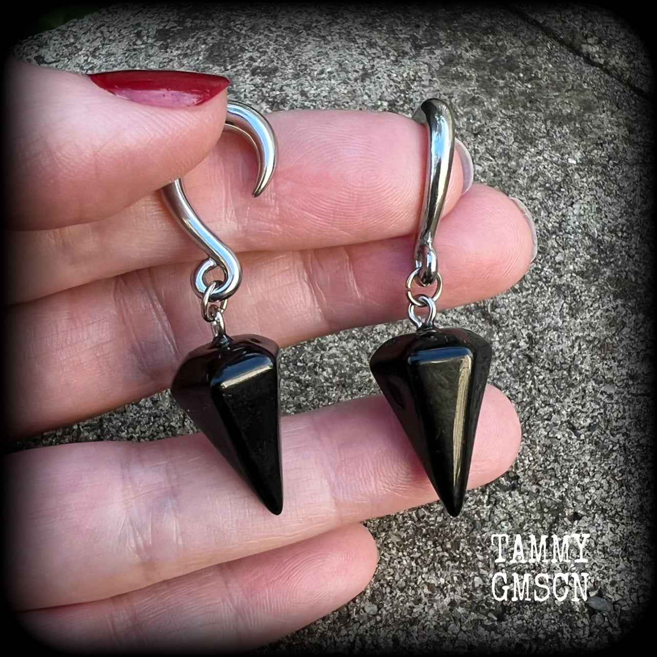 Black obsidian gauged earrings-Gemstone gauges