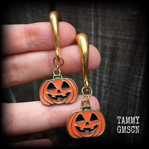 Jack O’ Lantern gauged earrings-Halloween earrings