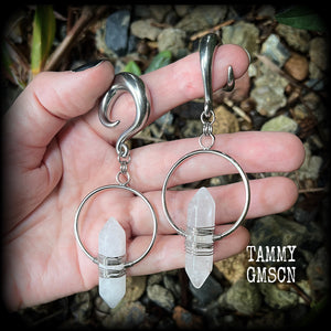 Clear quartz gauged earrings