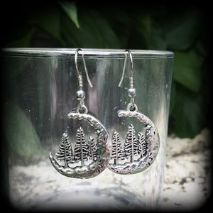 Fir tree and crescent moon earrings