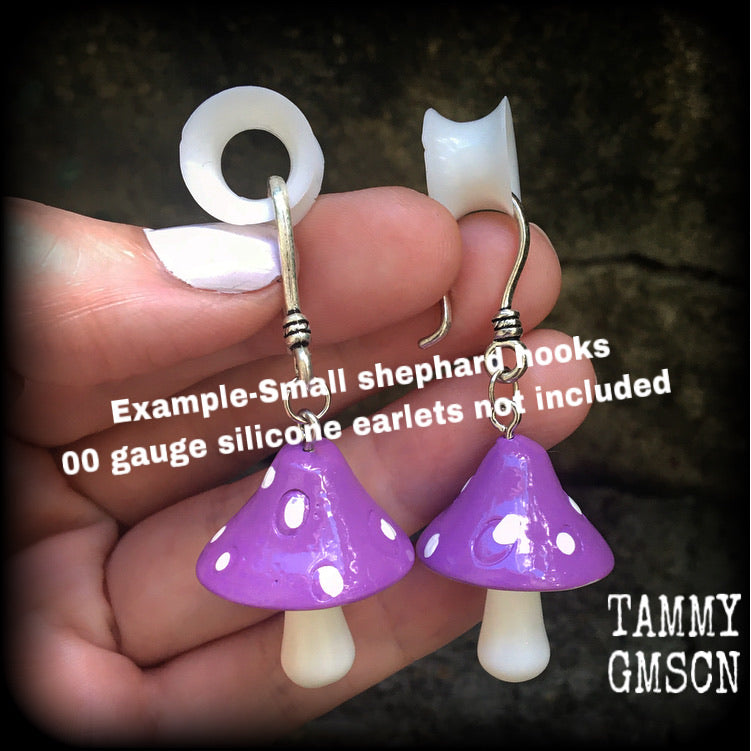 Purple mushroom earrings-Mushroom ear hangers