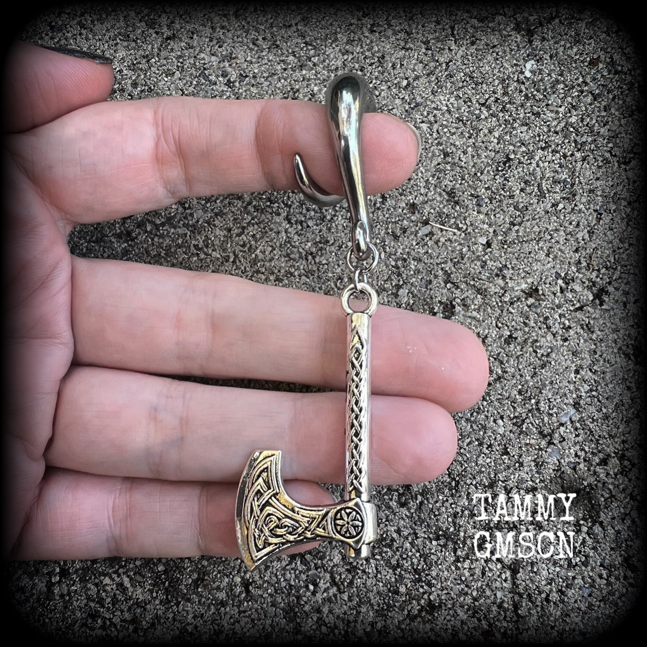 Single Viking axe gauged earring